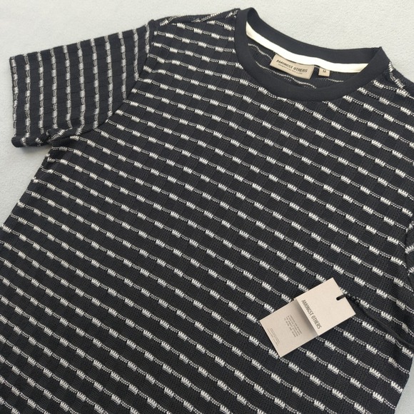 Amongst Others Mens Medium Black Striped Knit Tee Shirt Boxy Drop Shoulder - Picture 1 of 9
